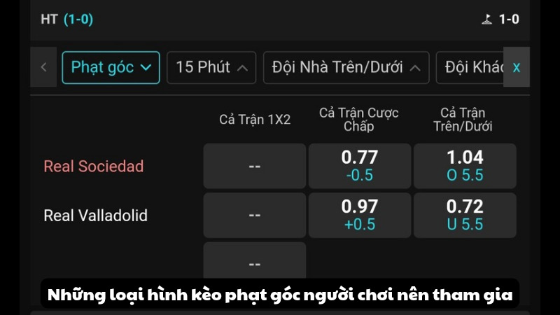 Những loại hình kèo phạt góc người chơi nên tham gia